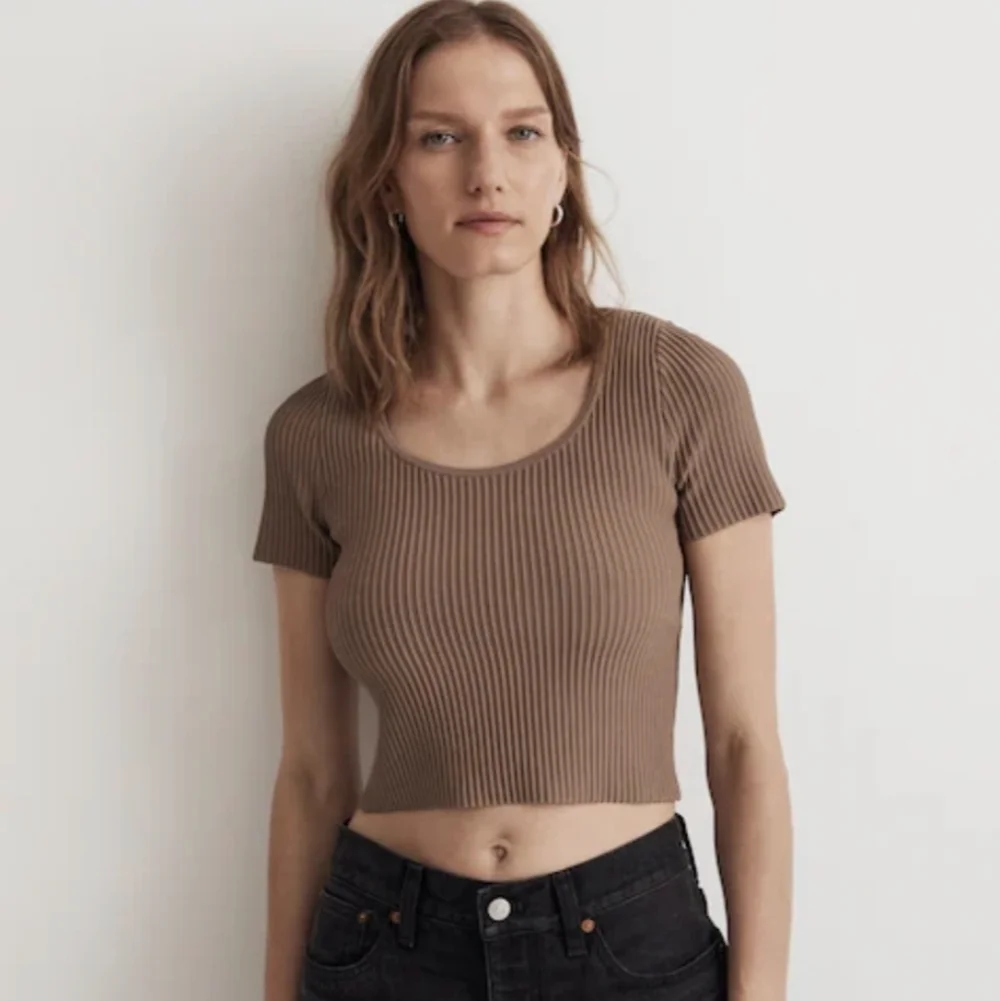 Madewell Womens Pink Ottoman Crop Ribbed Sweater Tee Size Medium - Picture 2 of 13